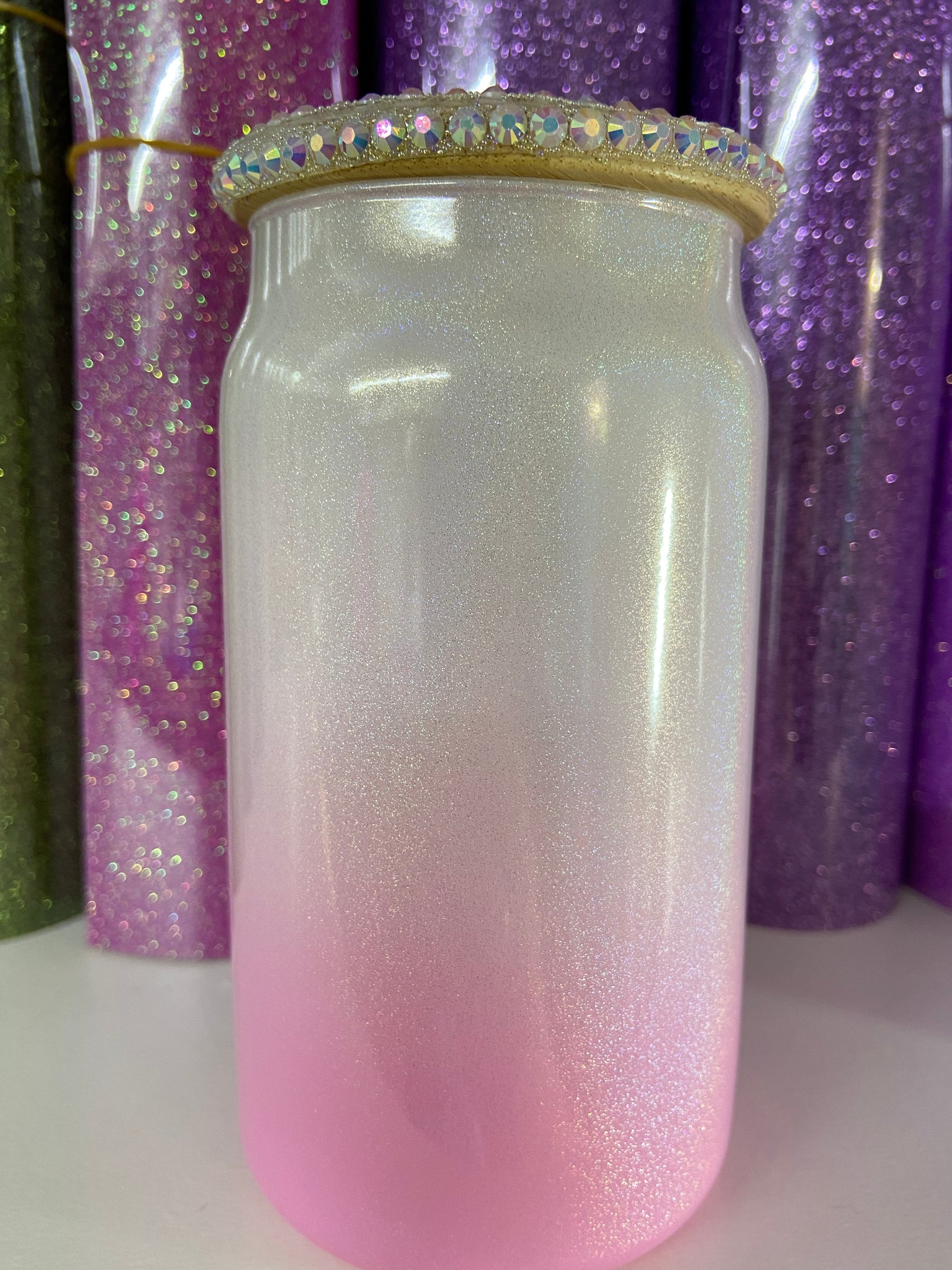 Jeweled Top 15OZ Shimmer Glass Tumbler