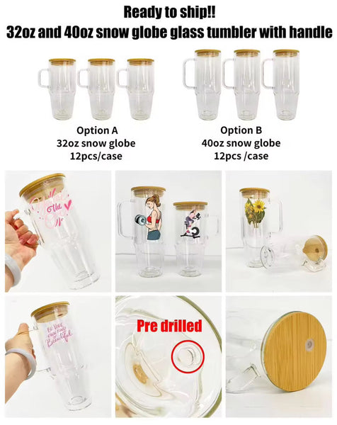 Snow Globe Acrylic Tumbler - 32OZ Bamboo Pre Drilled Tumbler