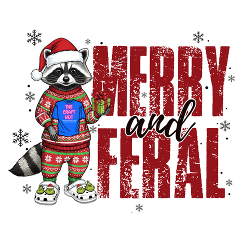 Christmas DTF Transfer - Merry and Feral Racoon
