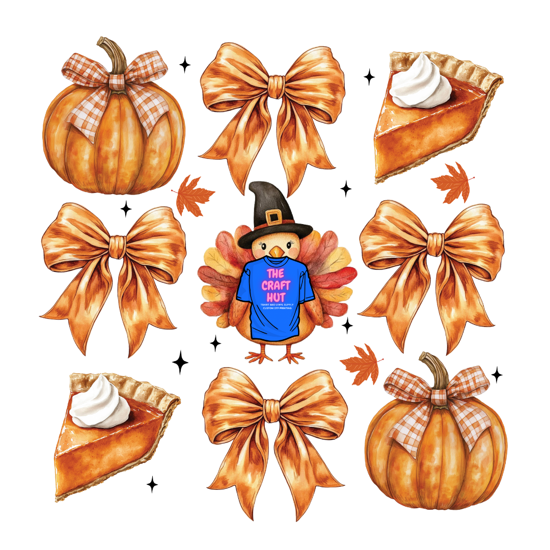 Thanksgiving/Fall DTF Transfer - Pumpkins, Pie, and Bows