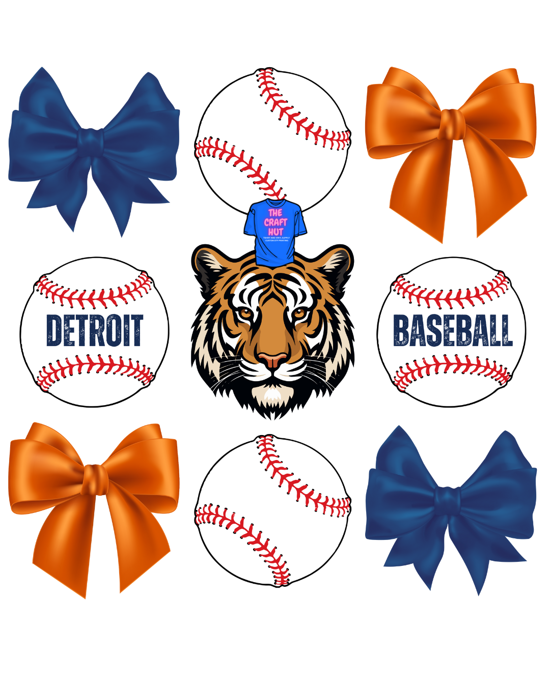 Tigers DTF Transfer - Baseball and Bows