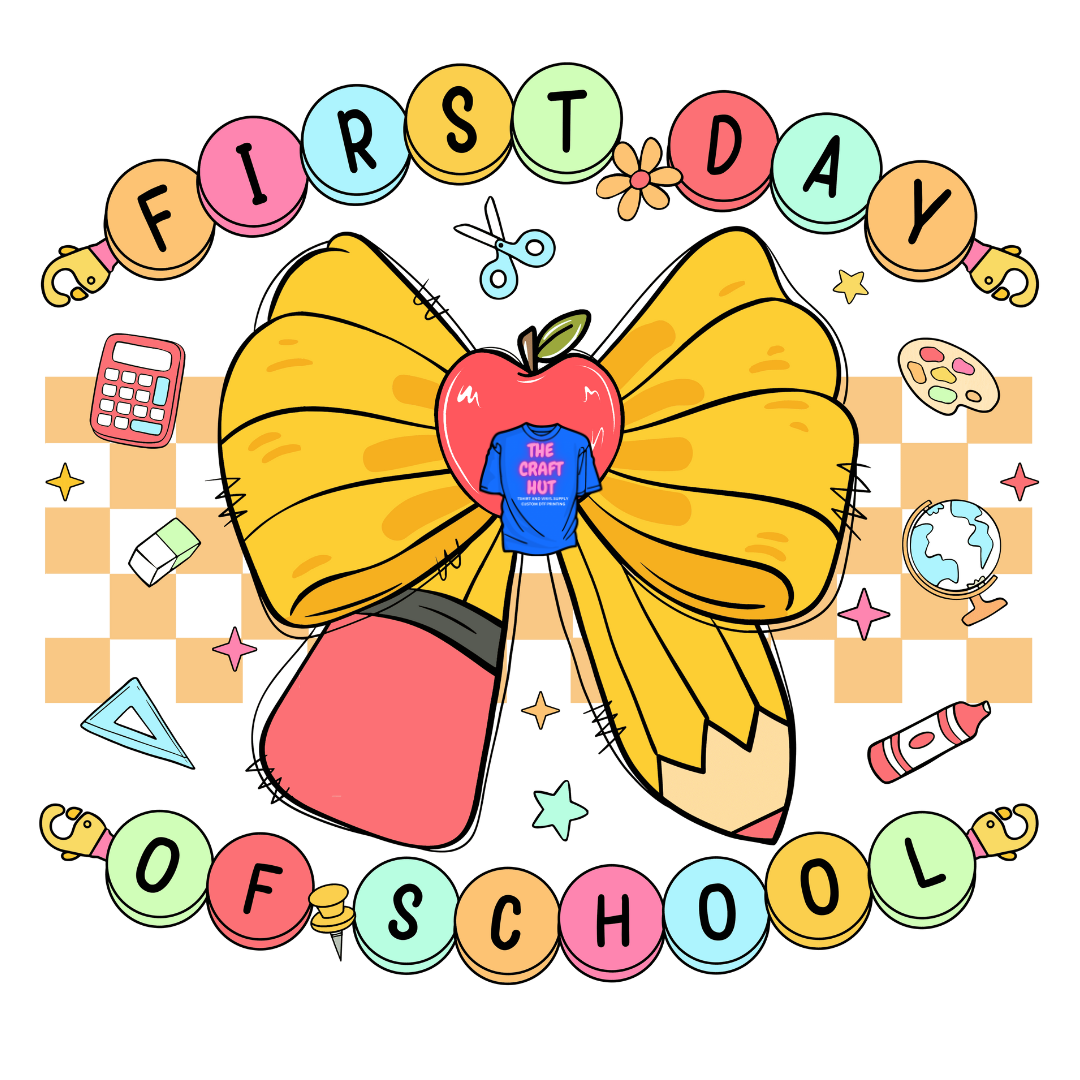 Back To School DTF Transfer - First Day Of School- Pencil Bow