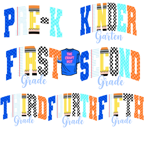Back To School DTF Transfer - Pre-K Kinder First Second Third Fourth Fifth