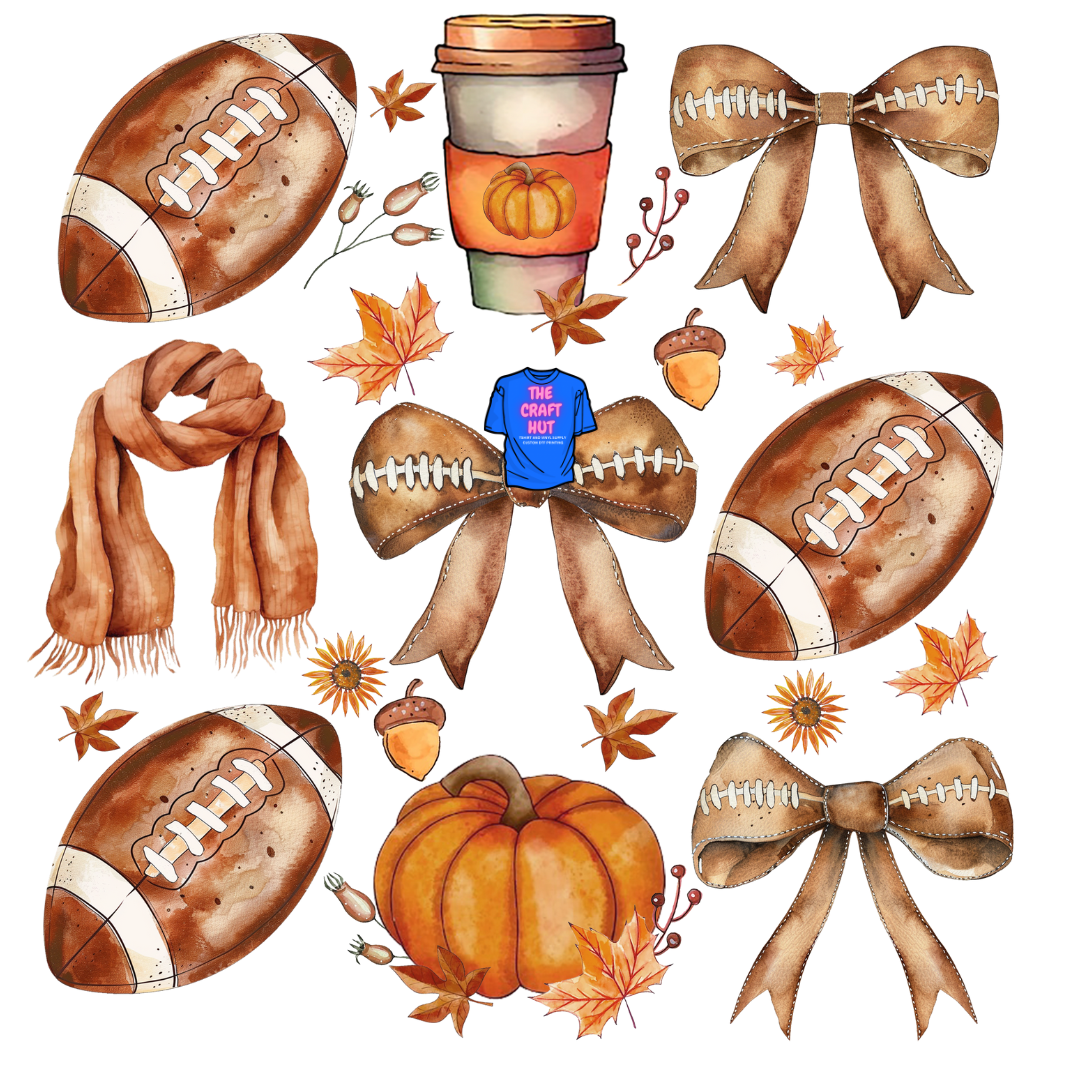 Halloween/Fall DTF Transfer - Footballs, Lattes, and Bows