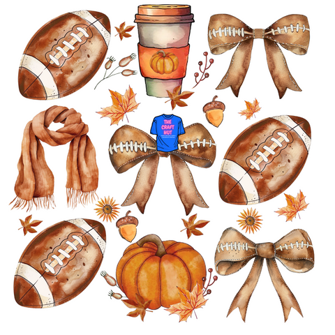 Halloween/Fall DTF Transfer - Footballs, Lattes, and Bows