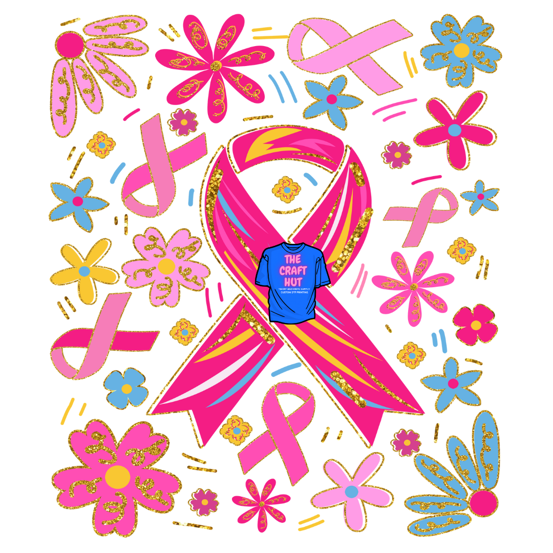 Breast Cancer Awareness DTF Transfer - Flowers and Ribbons