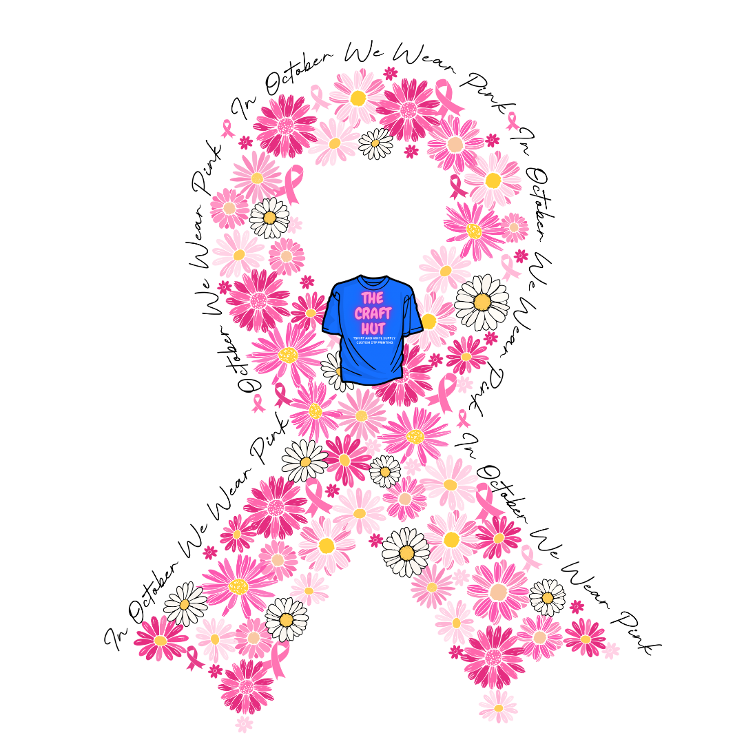 Breast Cancer Awareness DTF Transfer - Flower Ribbon